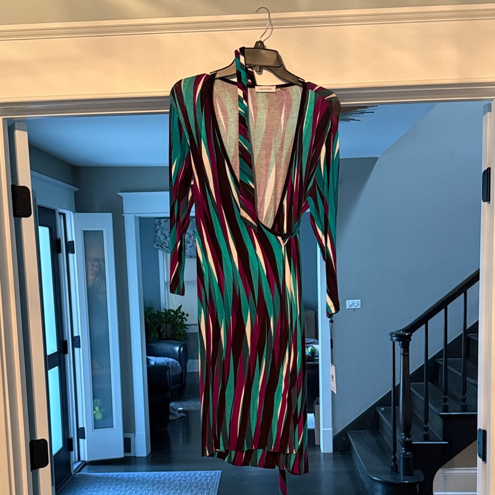 Calvin Klein Teal and Burgundy Striped Dress new with tags women’s 8